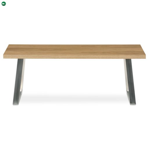 Modern Dohányzóasztal 120x60cm, MDF lap, tölgy árnyékoló furnér, fém lábak, szálcsiszolt rozsdamentes acél.