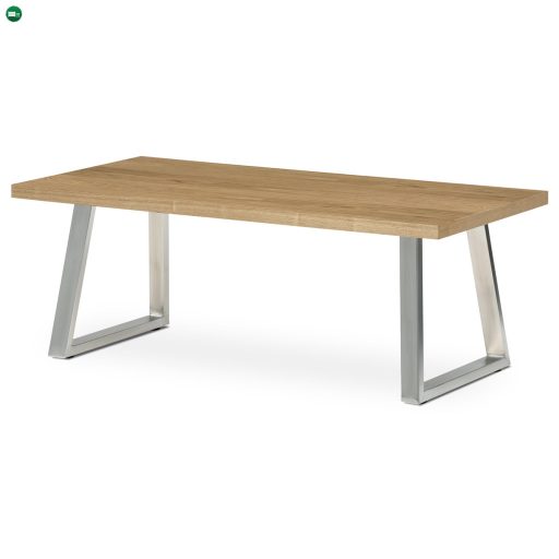 Modern Dohányzóasztal 120x60cm, MDF lap, tölgy árnyékoló furnér, fém lábak, szálcsiszolt rozsdamentes acél.