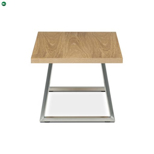 Modern Dohányzóasztal 120x60cm, MDF lap, tölgy árnyékoló furnér, fém lábak, szálcsiszolt rozsdamentes acél.
