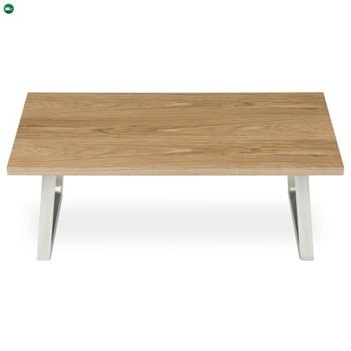 Modern Dohányzóasztal 120x60cm, MDF lap, tölgy árnyékoló furnér, fém lábak, szálcsiszolt rozsdamentes acél.