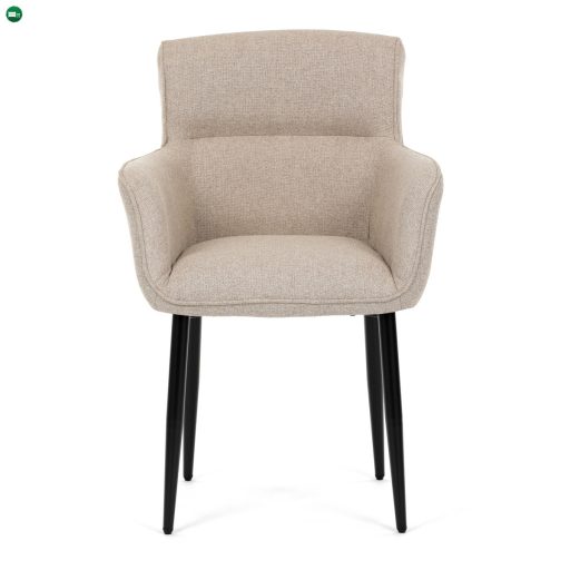 Elegáns Karos Étkezőszék, könnyen tisztítható krémszínű szövet, matt fekete lakkozású fém lábak