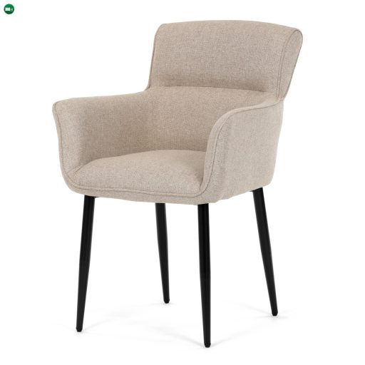 Elegáns Karos Étkezőszék, könnyen tisztítható krémszínű szövet, matt fekete lakkozású fém lábak