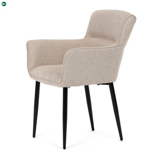 Elegáns Karos Étkezőszék, könnyen tisztítható krémszínű szövet, matt fekete lakkozású fém lábak