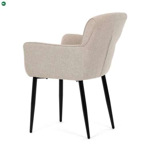 Elegáns Karos Étkezőszék, könnyen tisztítható krémszínű szövet, matt fekete lakkozású fém lábak