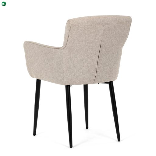 Elegáns Karos Étkezőszék, könnyen tisztítható krémszínű szövet, matt fekete lakkozású fém lábak