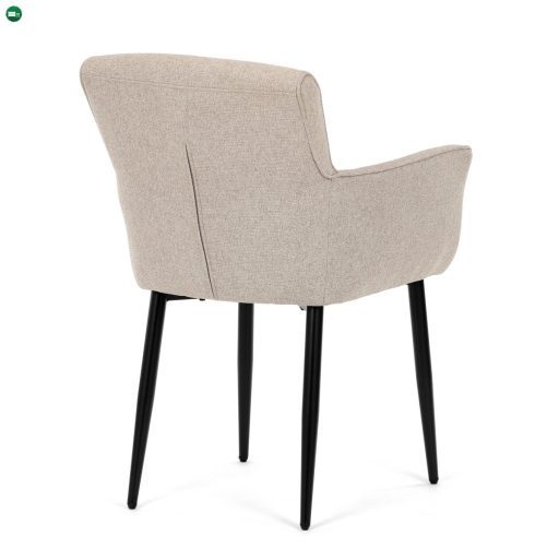 Elegáns Karos Étkezőszék, könnyen tisztítható krémszínű szövet, matt fekete lakkozású fém lábak