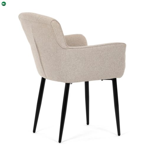 Elegáns Karos Étkezőszék, könnyen tisztítható krémszínű szövet, matt fekete lakkozású fém lábak