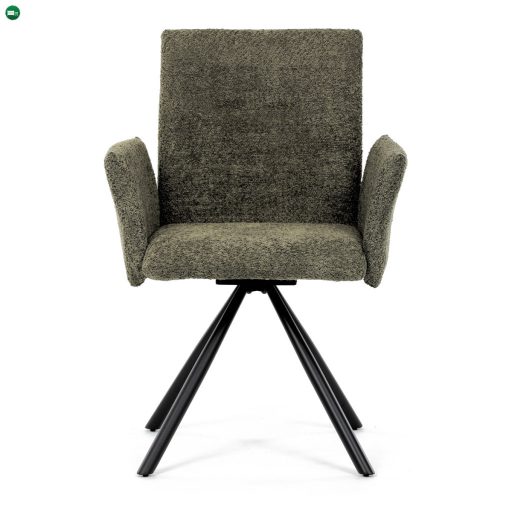 Forgó Étkezőszék / Étkezőfotel, vintage zöld szövet, fekete fém láb, 90°/90° (bal/jobb) forgó mechanizmus - reset funkció