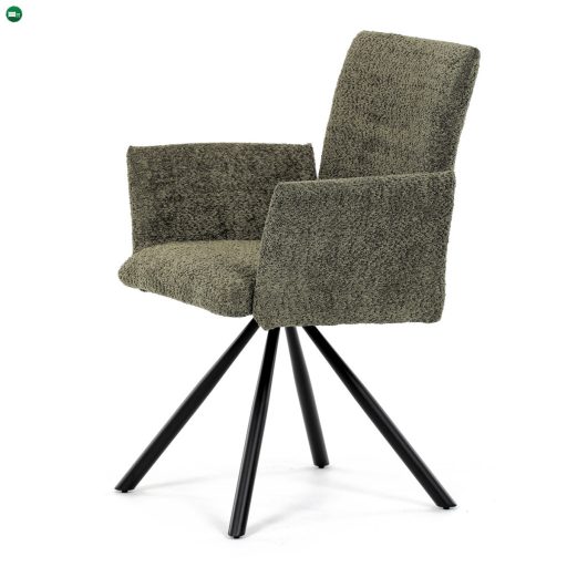 Forgó Étkezőszék / Étkezőfotel, vintage zöld szövet, fekete fém láb, 90°/90° (bal/jobb) forgó mechanizmus - reset funkció