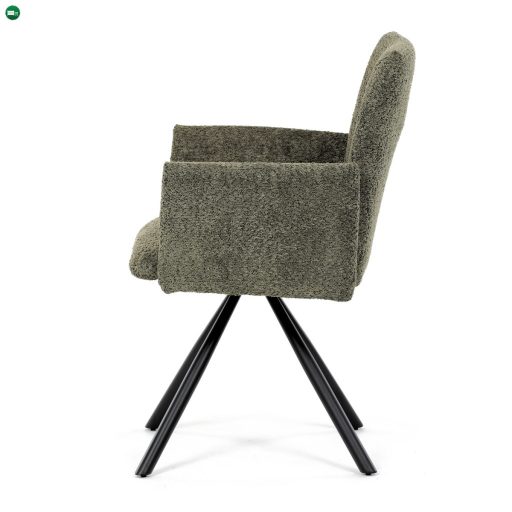 Forgó Étkezőszék / Étkezőfotel, vintage zöld szövet, fekete fém láb, 90°/90° (bal/jobb) forgó mechanizmus - reset funkció