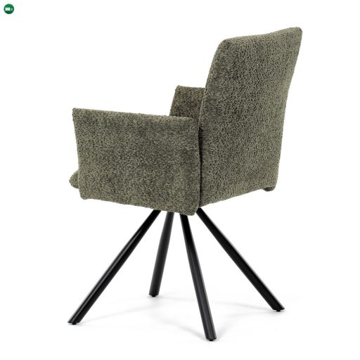 Forgó Étkezőszék / Étkezőfotel, vintage zöld szövet, fekete fém láb, 90°/90° (bal/jobb) forgó mechanizmus - reset funkció