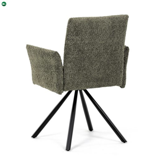 Forgó Étkezőszék / Étkezőfotel, vintage zöld szövet, fekete fém láb, 90°/90° (bal/jobb) forgó mechanizmus - reset funkció