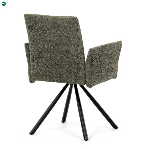 Forgó Étkezőszék / Étkezőfotel, vintage zöld szövet, fekete fém láb, 90°/90° (bal/jobb) forgó mechanizmus - reset funkció