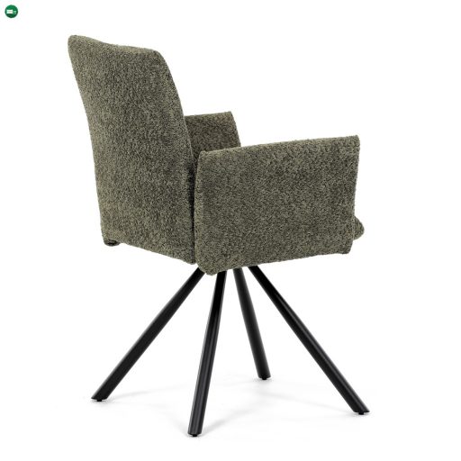 Forgó Étkezőszék / Étkezőfotel, vintage zöld szövet, fekete fém láb, 90°/90° (bal/jobb) forgó mechanizmus - reset funkció