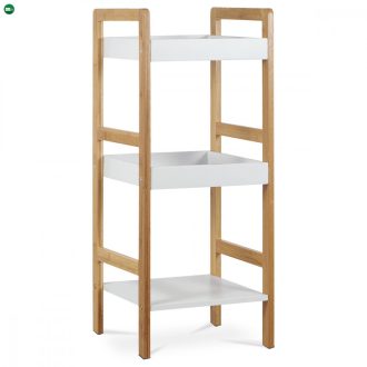   Dr-013-3 Három Részes Tároló Állvány Bambuszból Natúr Színben, Fehér Mdf Polcokkal. Teherbírás: 9 kg