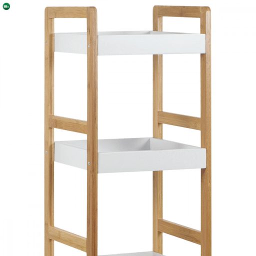 Dr-013-3 Három Részes Tároló Állvány Bambuszból Natúr Színben, Fehér Mdf Polcokkal. Teherbírás: 9 kg