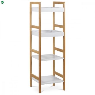   Dr-013-4 Négy Részes Tároló Állvány Bambuszból Natúr Színben, Fehér Mdf Polcokkal. Teherbírás: 12 kg