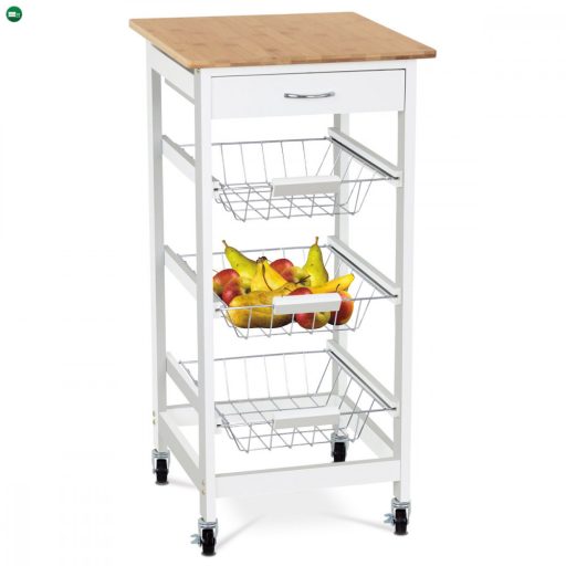 Dr-043 Gurulós Tároló Állvány Kihúzható Polcokkal és Fiókkal. Teherbírás: 15 kg.