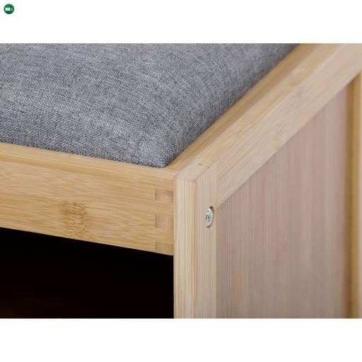 Cipőtartó, tömör bambusz, természetes árnyalatú, szürke szövet