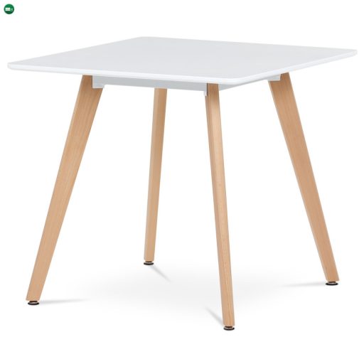 Étkezőasztal 80x80x74 cm, MDF, fehér matt lakk, tömör bükk lábak. DT-312