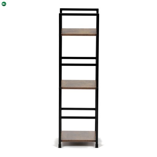 Könyvespolc, 3 polc, vintage fa dekor, MDF, fekete lakk