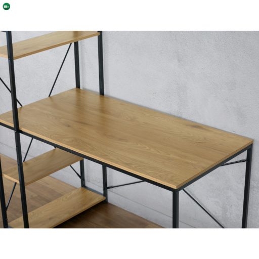 Polcos íróasztal, MDF, tölgy dekor, fekete fém. GD-520