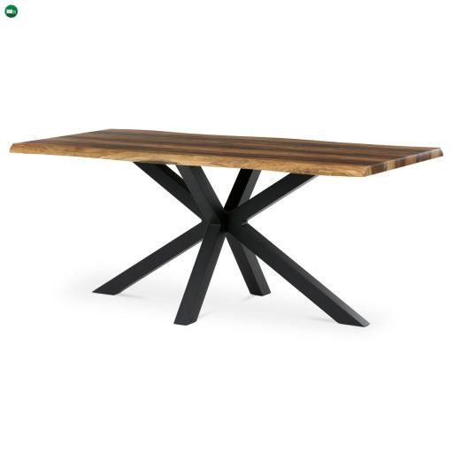 Étkezőasztal, 180x90x75 cm, MDF lap, régi fa dekor, csillag alakú fém láb