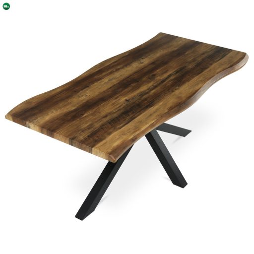 Étkezőasztal, 180x90x75 cm, MDF lap, régi fa dekor, csillag alakú fém láb