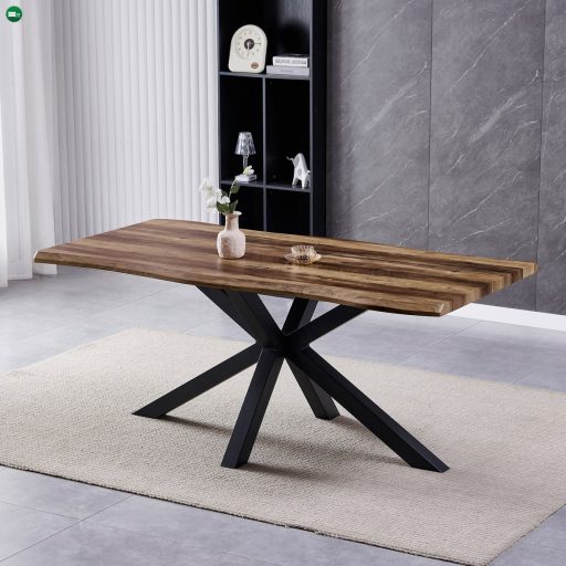Étkezőasztal, 180x90x75 cm, MDF lap, régi fa dekor, csillag alakú fém láb