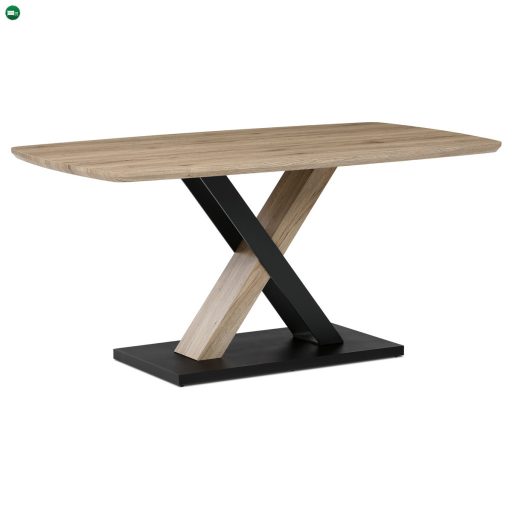 Modern Étkezőasztal 160x90cm, MDF, 3D tölgy san remo színben, fém lábak, fekete lakk