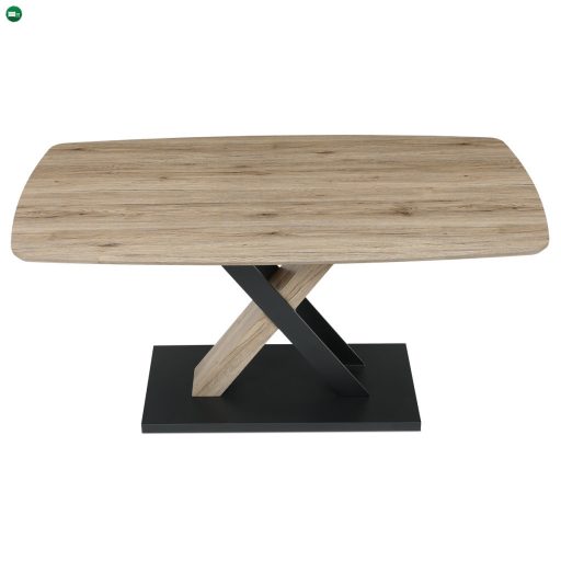 Modern Étkezőasztal 160x90cm, MDF, 3D tölgy san remo színben, fém lábak, fekete lakk