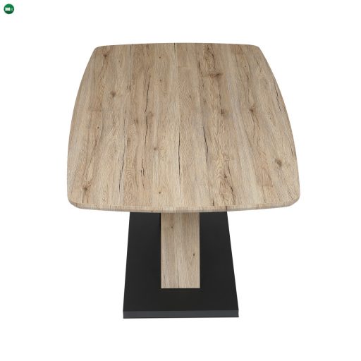 Modern Étkezőasztal 160x90cm, MDF, 3D tölgy san remo színben, fém lábak, fekete lakk