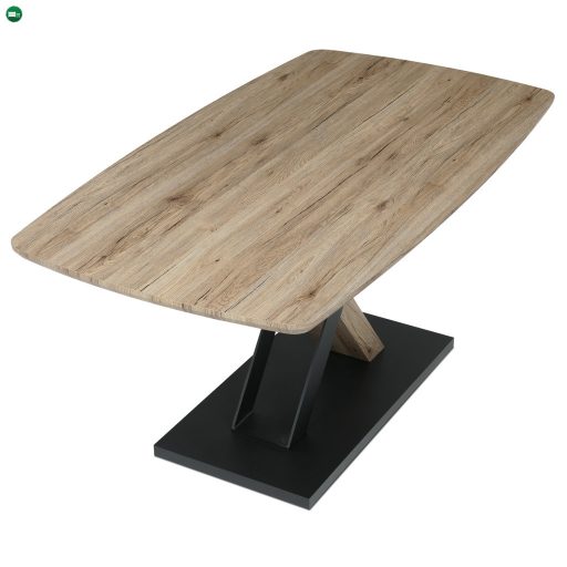 Modern Étkezőasztal 160x90cm, MDF, 3D tölgy san remo színben, fém lábak, fekete lakk