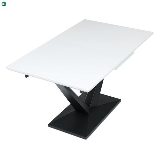 Étkezőasztal, 140+40x85, fehér matt MDF lappal, fekete fém lábakkal.