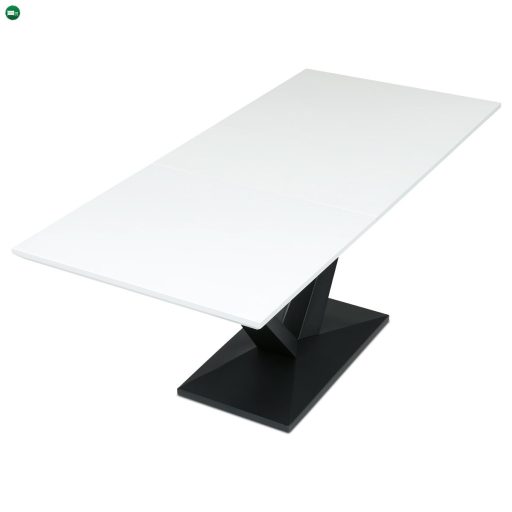 Étkezőasztal, 140+40x85, fehér matt MDF lappal, fekete fém lábakkal.