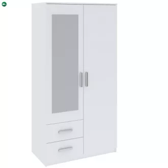   Kétajtós Tükrös Gardróbszekrény Fehér Színben. TAMINA 100 cm.