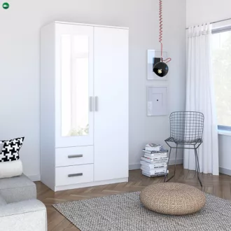  Kétajtós Tükrös Gardróbszekrény Fehér Színben. TAMINA 100 cm.