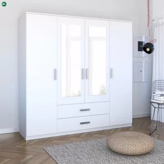   Gardróbszekrény Fehér Színben 4 Ajtóval és 2 Fiókkal. Tamina 200 cm.