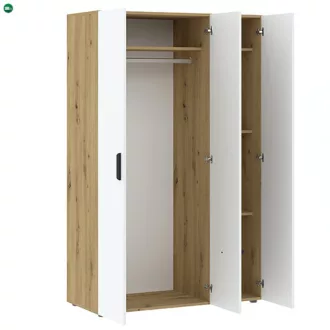 BASIC TWO Ruhásszekrény Tölgy/Fehér Színben 110 cm 3D
