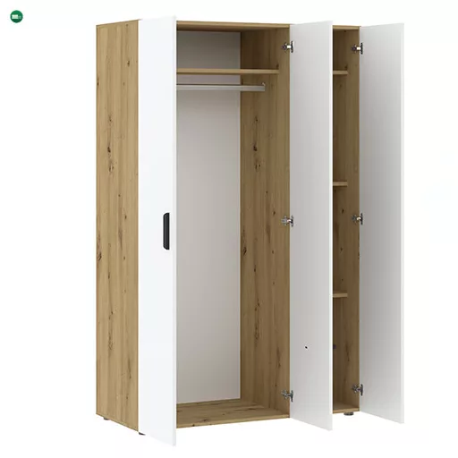 BASIC TWO Ruhásszekrény Tölgy/Fehér Színben 110 cm 3D
