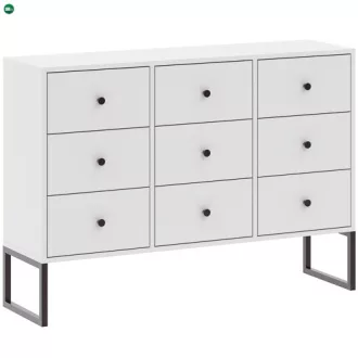 9 fiókos komód fehér színben LINEA 115 cm