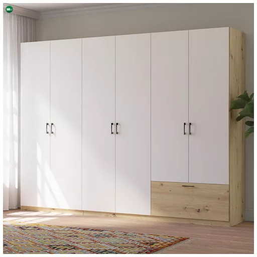 ALTA gardróbszekrény tölgy/fehér színben 260 cm