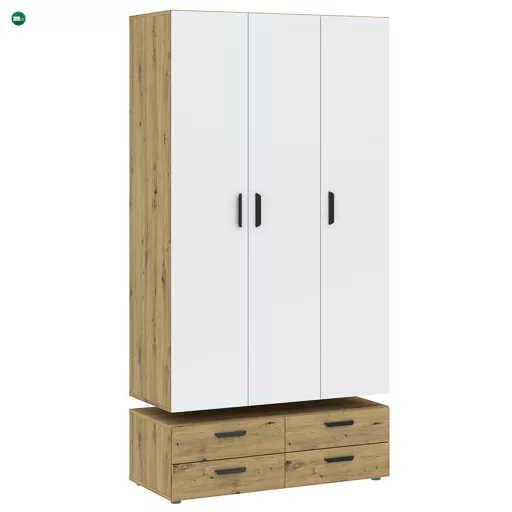 BASIC Gardróbszekrény Tölgy/Fehér Színben 110 cm 3D4S