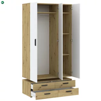 BASIC Gardróbszekrény Tölgy/Fehér Színben 110 cm 3D4S