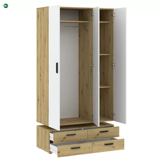 BASIC Gardróbszekrény Tölgy/Fehér Színben 110 cm 3D4S