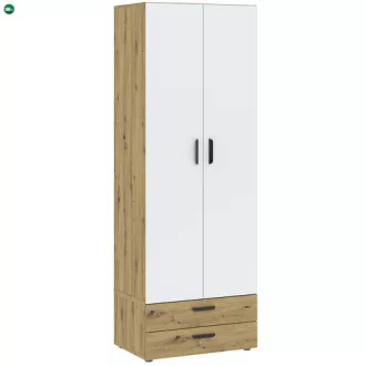 BASIC TWO Ruhásszekrény Tölgy/Fehér Színben 74 cm  2D2S