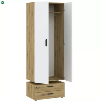 BASIC TWO Ruhásszekrény Tölgy/Fehér Színben 74 cm  2D2S