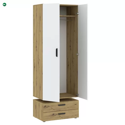 BASIC TWO Ruhásszekrény Tölgy/Fehér Színben 74 cm
