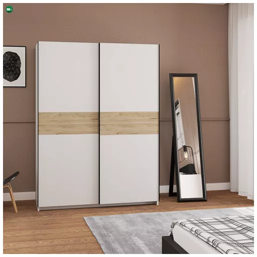 BERNO 150 cm. Gardróbszekrény Fehér/Tölgy Színben