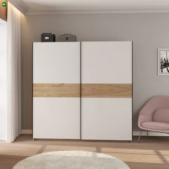 BERNO 200 cm. Gardróbszekrény Fehér/Tölgy Színben